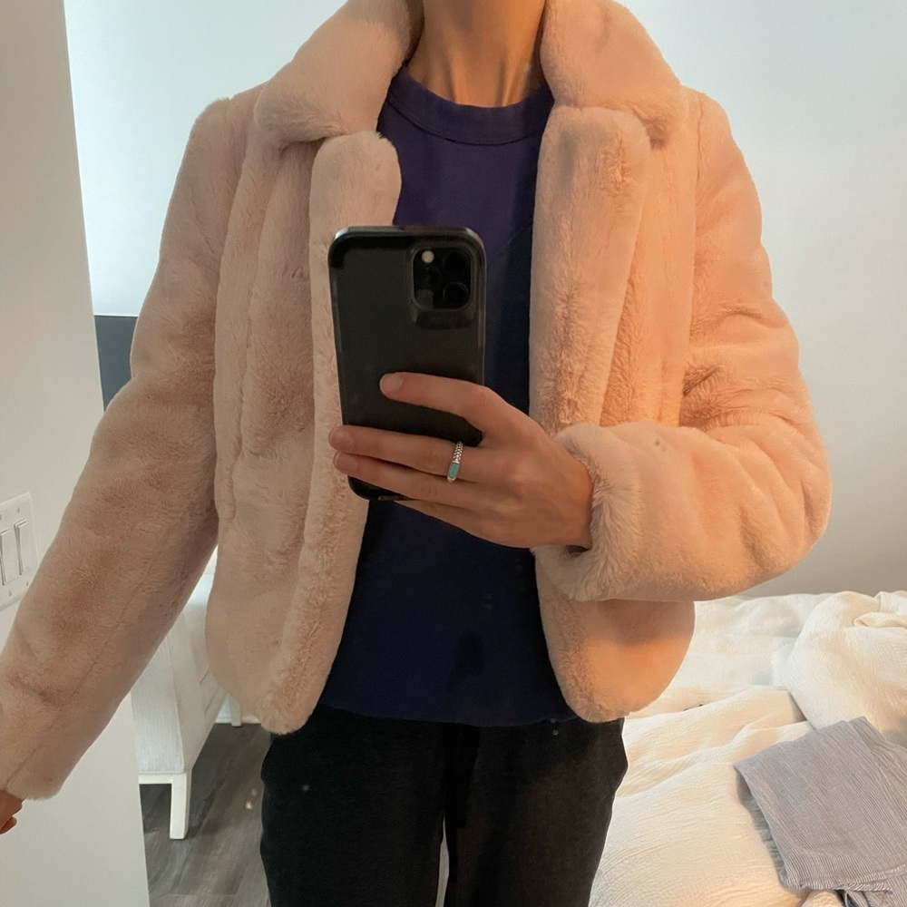 Blank NYC faux fur light pink bomber